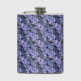 Фляга с принтом Сине-фиолетовый цветочный узор в Курске, металлический корпус | емкость 0,22 л, размер 125 х 94 мм. Виниловая наклейка запечатывается полностью | однотонный | ретро | синие цветы | темный узор | цветочный узор | цветы