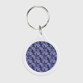 Брелок круглый с принтом Сине-фиолетовый цветочный узор в Курске, пластик и полированная сталь | круглая форма, металлическое крепление в виде кольца | однотонный | ретро | синие цветы | темный узор | цветочный узор | цветы