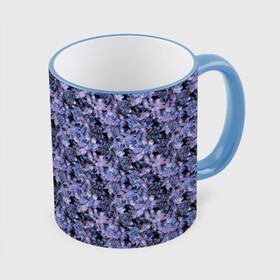 Кружка с полной запечаткой с принтом Сине-фиолетовый цветочный узор в Курске, керамика | ёмкость 330 мл | однотонный | ретро | синие цветы | темный узор | цветочный узор | цветы