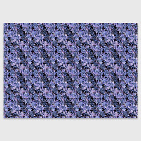 Поздравительная открытка с принтом Сине-фиолетовый цветочный узор в Курске, 100% бумага | плотность бумаги 280 г/м2, матовая, на обратной стороне линовка и место для марки
 | однотонный | ретро | синие цветы | темный узор | цветочный узор | цветы