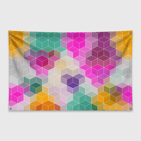 Флаг-баннер с принтом Абстрактный разноцветный узор  в Курске, 100% полиэстер | размер 67 х 109 см, плотность ткани — 95 г/м2; по краям флага есть четыре люверса для крепления | абстрактный | бирюзовый | бордовый | геометрические фигуры | модный | розовый | ромбы | современный