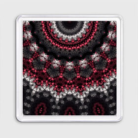 Магнит 55*55 с принтом Красно-черный мозаичный узор  в Курске, Пластик | Размер: 65*65 мм; Размер печати: 55*55 мм | абстрактный | восточный орнамент | калейдоскоп | красный и черный | креативный | модный | мозаика | орнамент | популярный | современный