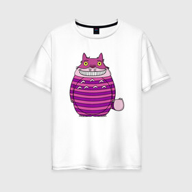 Женская футболка хлопок Oversize с принтом Totoro Cat в Курске, 100% хлопок | свободный крой, круглый ворот, спущенный рукав, длина до линии бедер
 | cat | ghibli | japan | nature | neigbor | neighbour | totoro | анимация | аниме | гибли | друг | животные | кот | кошка | лес | милый | мир | миядзаки | мой сосед тоторо | мульт | мультфильм | природа | сосед | тоторо | хаяо
