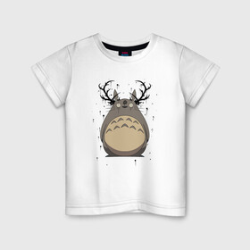 Детская футболка хлопок с принтом Totoro Deer в Курске, 100% хлопок | круглый вырез горловины, полуприлегающий силуэт, длина до линии бедер | deer | ghibli | japan | nature | neigbor | neighbour | totoro | анимация | аниме | гибли | друг | животные | лес | милый | мир | миядзаки | мой сосед тоторо | мульт | мультфильм | олень | природа | сосед | тоторо | хаяо | хранитель
