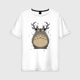 Женская футболка хлопок Oversize с принтом Totoro Deer в Курске, 100% хлопок | свободный крой, круглый ворот, спущенный рукав, длина до линии бедер
 | deer | ghibli | japan | nature | neigbor | neighbour | totoro | анимация | аниме | гибли | друг | животные | лес | милый | мир | миядзаки | мой сосед тоторо | мульт | мультфильм | олень | природа | сосед | тоторо | хаяо | хранитель