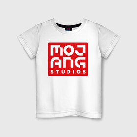 Детская футболка хлопок с принтом Mojang Studios в Курске, 100% хлопок | круглый вырез горловины, полуприлегающий силуэт, длина до линии бедер | gamers | games | microsoft | minecraft | mojang | xbox | иллюстрация | логотип