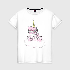 Женская футболка хлопок с принтом Динорог в Курске, 100% хлопок | прямой крой, круглый вырез горловины, длина до линии бедер, слегка спущенное плечо | динозавр | зубы | нежность | облако | рог
