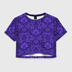 Женская футболка Crop-top 3D с принтом Домашние обои  в Курске, 100% полиэстер | круглая горловина, длина футболки до линии талии, рукава с отворотами | домашние обои | обои | орнамент | текстуры | узор | фиолетовое | хохлома | цветы