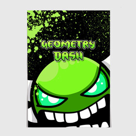 Постер с принтом Geometry Dash (Green) в Курске, 100% бумага
 | бумага, плотность 150 мг. Матовая, но за счет высокого коэффициента гладкости имеет небольшой блеск и дает на свету блики, но в отличии от глянцевой бумаги не покрыта лаком | dash | geometry | geometry dash | геометри десш | квадрат | мобильная игра | шеометри даш