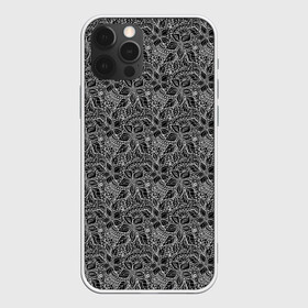 Чехол для iPhone 12 Pro с принтом Черно-белый ажурный узор  в Курске, силикон | область печати: задняя сторона чехла, без боковых панелей | абстрактные цветы | абстрактный узор | ажурный | для женщин | кружевные цветы | модный | цветочный | цветы | черный и белый