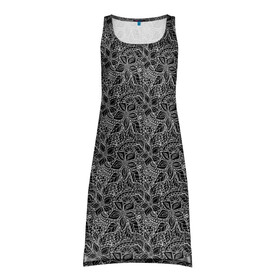 Платье-майка 3D с принтом Черно-белый ажурный узор  в Курске, 100% полиэстер | полуприлегающий силуэт, широкие бретели, круглый вырез горловины, удлиненный подол сзади. | абстрактные цветы | абстрактный узор | ажурный | для женщин | кружевные цветы | модный | цветочный | цветы | черный и белый