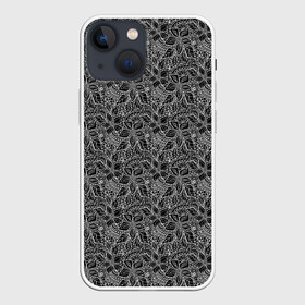 Чехол для iPhone 13 mini с принтом Черно белый ажурный узор в Курске,  |  | абстрактные цветы | абстрактный узор | ажурный | для женщин | кружевные цветы | модный | цветочный | цветы | черный и белый