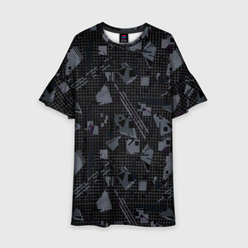 Детское платье 3D с принтом Темный серый узор мемфис в Курске, 100% полиэстер | прямой силуэт, чуть расширенный к низу. Круглая горловина, на рукавах — воланы | абстрактный | геометрический | детский | клетка | клетчатый узор | линии | мемфис | популярный | современный | темно черный | школьный