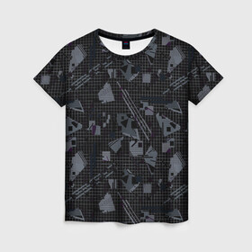 Женская футболка 3D с принтом Темный серый узор мемфис в Курске, 100% полиэфир ( синтетическое хлопкоподобное полотно) | прямой крой, круглый вырез горловины, длина до линии бедер | абстрактный | геометрический | детский | клетка | клетчатый узор | линии | мемфис | популярный | современный | темно черный | школьный