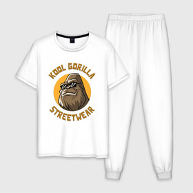 Мужская пижама хлопок с принтом Koll Gorilla Streetwear в Курске, 100% хлопок | брюки и футболка прямого кроя, без карманов, на брюках мягкая резинка на поясе и по низу штанин
 | gorilla | koll gorilla | streetwear | горилла | обезьяна