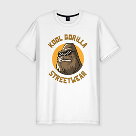 Мужская футболка хлопок Slim с принтом Koll Gorilla Streetwear в Курске, 92% хлопок, 8% лайкра | приталенный силуэт, круглый вырез ворота, длина до линии бедра, короткий рукав | Тематика изображения на принте: gorilla | koll gorilla | streetwear | горилла | обезьяна