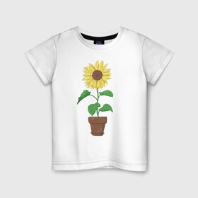 Детская футболка хлопок с принтом Подсолнух в горшке в Курске, 100% хлопок | круглый вырез горловины, полуприлегающий силуэт, длина до линии бедер | горшок | подсолнух | растение | цветок