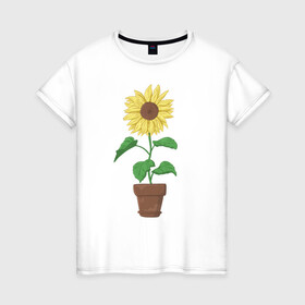 Женская футболка хлопок с принтом Подсолнух в горшке в Курске, 100% хлопок | прямой крой, круглый вырез горловины, длина до линии бедер, слегка спущенное плечо | горшок | подсолнух | растение | цветок