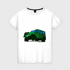 Женская футболка хлопок с принтом УАЗ Хантер I Hunter в Курске, 100% хлопок | прямой крой, круглый вырез горловины, длина до линии бедер, слегка спущенное плечо | off road | внедорожник | джип | зеленый | камень | уазик