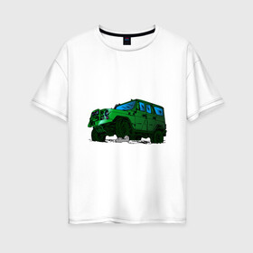 Женская футболка хлопок Oversize с принтом УАЗ Хантер I Hunter в Курске, 100% хлопок | свободный крой, круглый ворот, спущенный рукав, длина до линии бедер
 | off road | внедорожник | джип | зеленый | камень | уазик