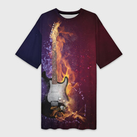 Платье-футболка 3D с принтом Гитара   Огонь и вода в Курске,  |  | guitar | music | rock | гитара | музыка | рок