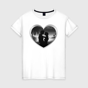 Женская футболка хлопок с принтом отношения в Курске, 100% хлопок | прямой крой, круглый вырез горловины, длина до линии бедер, слегка спущенное плечо | влюбленные | любовь | пара | пляж