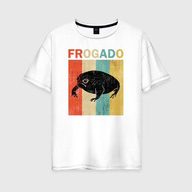 Женская футболка хлопок Oversize с принтом Дождевая жаба Frog + Avocado в Курске, 100% хлопок | свободный крой, круглый ворот, спущенный рукав, длина до линии бедер
 | avocado | breviceps fuscus | english | frog | авокадо | амфибия | африка | африканская дождевая лягушка | винтаж | винтажный дизайн | дождевая жаба | жаба | иллюстрация | иностранный | лягушка | надпись | по английски