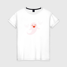Женская футболка хлопок с принтом Hu Tao - Spirit в Курске, 100% хлопок | прямой крой, круглый вырез горловины, длина до линии бедер, слегка спущенное плечо | genshin impact | paimon | геншин импакт | паимон | паймон | приведение | призрак | ху тао