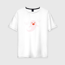 Женская футболка хлопок Oversize с принтом Hu Tao - Spirit в Курске, 100% хлопок | свободный крой, круглый ворот, спущенный рукав, длина до линии бедер
 | genshin impact | paimon | геншин импакт | паимон | паймон | приведение | призрак | ху тао