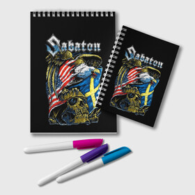 Блокнот с принтом Sabaton в Курске, 100% бумага | 48 листов, плотность листов — 60 г/м2, плотность картонной обложки — 250 г/м2. Листы скреплены удобной пружинной спиралью. Цвет линий — светло-серый
 | Тематика изображения на принте: heavy metal | heroes | sabaton | the great war | the last stand | группы | метал | музыка | сабатон | хэви метал