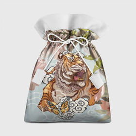 Подарочный 3D мешок с принтом Тигр в облаках в Курске, 100% полиэстер | Размер: 29*39 см | Тематика изображения на принте: бабочка | восточные мотивы | нежность | облака | сакура | тигр | хищник | цветы