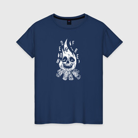 Женская футболка хлопок с принтом Demon fire в Курске, 100% хлопок | прямой крой, круглый вырез горловины, длина до линии бедер, слегка спущенное плечо | demon | fire | monster | демон огня | костер | монстр | огонь | пламя | страшный | хоррор | череп
