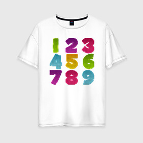 Женская футболка хлопок Oversize с принтом цифры в Курске, 100% хлопок | свободный крой, круглый ворот, спущенный рукав, длина до линии бедер
 | биржа | дети | математика | таблица | ученик | учитель | цена | цифры | число | школа