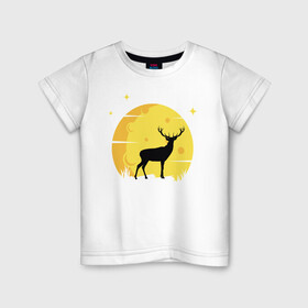 Детская футболка хлопок с принтом Олень перед Луной в Курске, 100% хлопок | круглый вырез горловины, полуприлегающий силуэт, длина до линии бедер | животное | звезды | зверь | лесное животное | лось | луна | олень | парнокопытные | рогатый