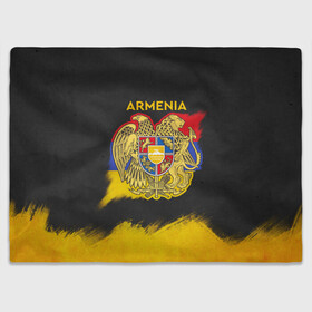 Плед 3D с принтом Yellow and Black Armenia в Курске, 100% полиэстер | закругленные углы, все края обработаны. Ткань не мнется и не растягивается | Тематика изображения на принте: armenia | logo | армения | армян | армяни | герб | лев и орел | лого | символ | флаг | флаг и герб армении