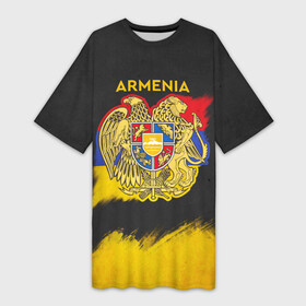 Платье-футболка 3D с принтом Yellow and Black Armenia в Курске,  |  | armenia | logo | армения | армян | армяни | герб | лев и орел | лого | символ | флаг | флаг и герб армении