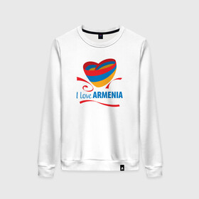 Женский свитшот хлопок с принтом Я люблю Армению в Курске, 100% хлопок | прямой крой, круглый вырез, на манжетах и по низу широкая трикотажная резинка  | armenia | logo | армения | армян | армяни | герб | лев и орел | лого | символ | флаг | флаг и герб армении