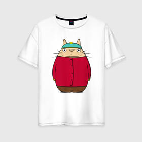 Женская футболка хлопок Oversize с принтом Totoro Cartman в Курске, 100% хлопок | свободный крой, круглый ворот, спущенный рукав, длина до линии бедер
 | ghibli | japan | nature | neigbor | neighbour | totoro | анимация | аниме | гибли | друг | животные | лес | милый | мир | миядзаки | мой сосед тоторо | мульт | мультфильм | природа | сосед | тоторо | хаяо | хранитель | япония