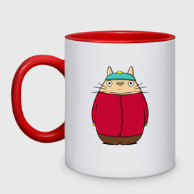 Кружка двухцветная с принтом Totoro Cartman в Курске, керамика | объем — 330 мл, диаметр — 80 мм. Цветная ручка и кайма сверху, в некоторых цветах — вся внутренняя часть | ghibli | japan | nature | neigbor | neighbour | totoro | анимация | аниме | гибли | друг | животные | лес | милый | мир | миядзаки | мой сосед тоторо | мульт | мультфильм | природа | сосед | тоторо | хаяо | хранитель | япония