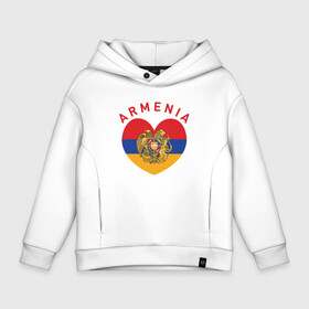 Детское худи Oversize хлопок с принтом The Heart of Armenia в Курске, френч-терри — 70% хлопок, 30% полиэстер. Мягкий теплый начес внутри —100% хлопок | боковые карманы, эластичные манжеты и нижняя кромка, капюшон на магнитной кнопке | Тематика изображения на принте: armenia | logo | армения | армян | армяни | герб | лев и орел | лого | символ | флаг | флаг и герб армении