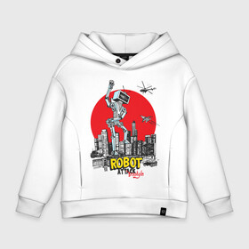 Детское худи Oversize хлопок с принтом Бруклин атакует робот в Курске, френч-терри — 70% хлопок, 30% полиэстер. Мягкий теплый начес внутри —100% хлопок | боковые карманы, эластичные манжеты и нижняя кромка, капюшон на магнитной кнопке | бруклин | город | железяка | иллюстрация | робот | самолет | сша