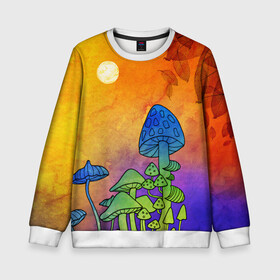 Детский свитшот 3D с принтом Заколдованный лес в Курске, 100% полиэстер | свободная посадка, прямой крой, мягкая тканевая резинка на рукавах и понизу свитшота | акварель | глитч грибы | грибы | грибы нарисованные карандашом | листва | необычный лес | цветные грибы