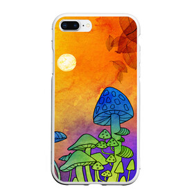 Чехол для iPhone 7Plus/8 Plus матовый с принтом Заколдованный лес в Курске, Силикон | Область печати: задняя сторона чехла, без боковых панелей | акварель | глитч грибы | грибы | грибы нарисованные карандашом | листва | необычный лес | цветные грибы