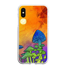 Чехол для iPhone XS Max матовый с принтом Заколдованный лес в Курске, Силикон | Область печати: задняя сторона чехла, без боковых панелей | акварель | глитч грибы | грибы | грибы нарисованные карандашом | листва | необычный лес | цветные грибы
