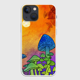 Чехол для iPhone 13 mini с принтом Заколдованный лес в Курске,  |  | акварель | глитч грибы | грибы | грибы нарисованные карандашом | листва | необычный лес | цветные грибы