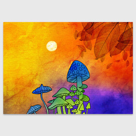 Поздравительная открытка с принтом Заколдованный лес в Курске, 100% бумага | плотность бумаги 280 г/м2, матовая, на обратной стороне линовка и место для марки
 | акварель | глитч грибы | грибы | грибы нарисованные карандашом | листва | необычный лес | цветные грибы