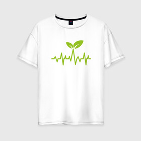 Женская футболка хлопок Oversize с принтом Vegan Pulse в Курске, 100% хлопок | свободный крой, круглый ворот, спущенный рукав, длина до линии бедер
 | green | greenpaece | vegan | yoga | веган | вегетарианец | гринпис | дерево | еда | животные | жизнь | здоровье | зеленый | йога | мир | овощи | пища | планета | природа | пульс | фрукты
