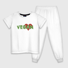 Детская пижама хлопок с принтом Vegan Love в Курске, 100% хлопок |  брюки и футболка прямого кроя, без карманов, на брюках мягкая резинка на поясе и по низу штанин
 | Тематика изображения на принте: green | greenpaece | love | vegan | yoga | веган | вегетарианец | гринпис | дерево | еда | животные | жизнь | здоровье | зеленый | йога | любовь | мир | овощи | пища | планета | природа | сердце | фрукты