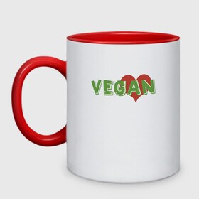 Кружка двухцветная с принтом Vegan Love в Курске, керамика | объем — 330 мл, диаметр — 80 мм. Цветная ручка и кайма сверху, в некоторых цветах — вся внутренняя часть | green | greenpaece | love | vegan | yoga | веган | вегетарианец | гринпис | дерево | еда | животные | жизнь | здоровье | зеленый | йога | любовь | мир | овощи | пища | планета | природа | сердце | фрукты