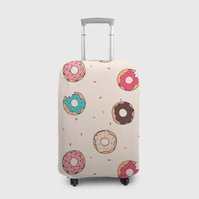 Чехол для чемодана 3D с принтом Кусанные пончики в Курске, 86% полиэфир, 14% спандекс | двустороннее нанесение принта, прорези для ручек и колес | булка с дыркой | булочка | десерт | пончик | пончики | симпсоны | сладкая булка